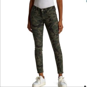 TRUE RELIGION HALLE MID RISE SUPER SKINNY OLIVE CAMO JEANS